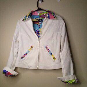 Nicole Max Jacket M Y2K Retro Full Zip Pockets White With Colorful Trim